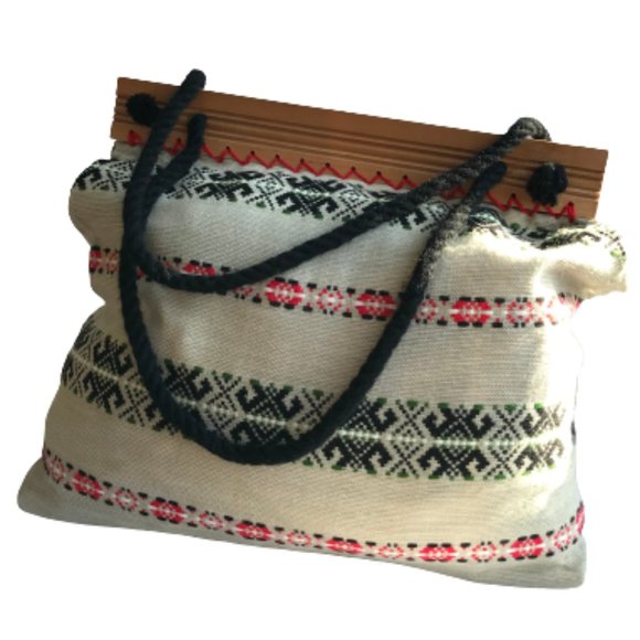 Vintage Tribal Pattern Rope Wood Handmade Tote Bag - Picture 11 of 13